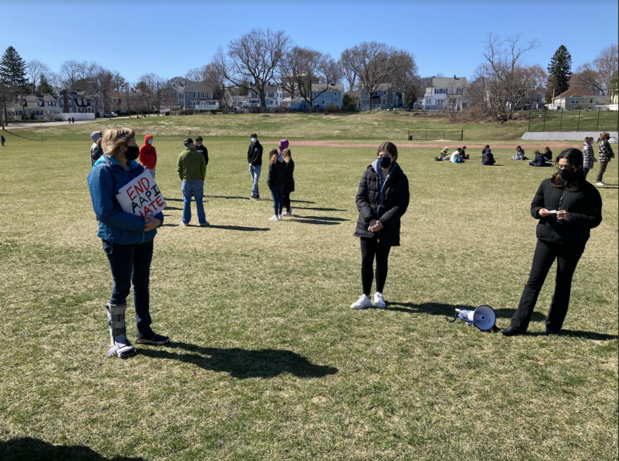 Demonstrators+gathered+at+Robbins+Farm+Park+in+early+April+to+discuss+and+protest+against+anti-Asian+hate%2F%2F+Photo+credit+Indigo+B.